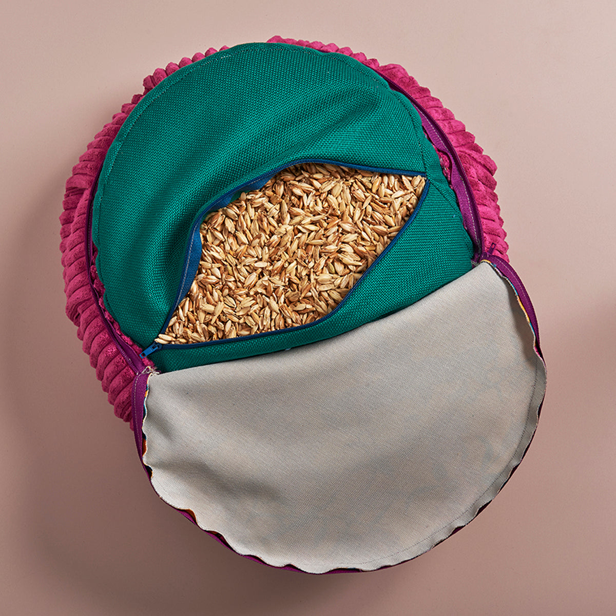 Coussin de méditation bengale fond rouge et contour jaune housse intérieure remplie de balles d'épeautre