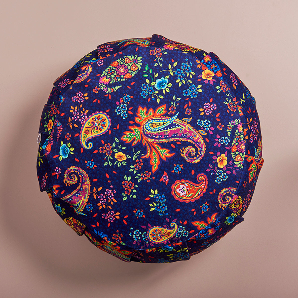 Coussin de méditation zafu nuit indienne,bleu nuit et arabesque