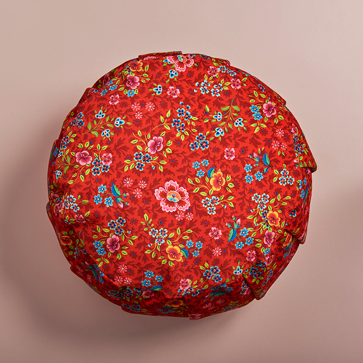 Coussin de méditation zafu rouge fleurs