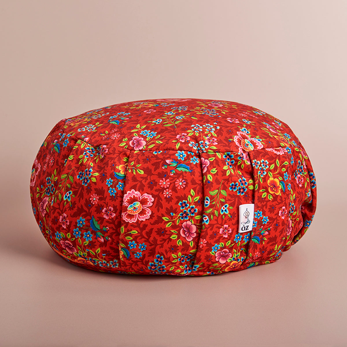 Coussin de méditation zafu rouge fleurs